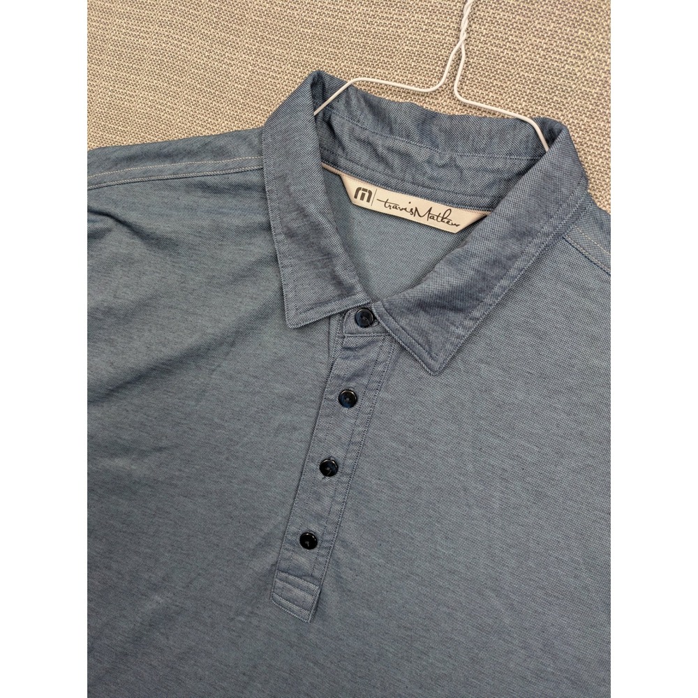 TravisMathew Mens XL Blue Heather Pima Cotton Blend Short Sleeve Golf Polo Shirt